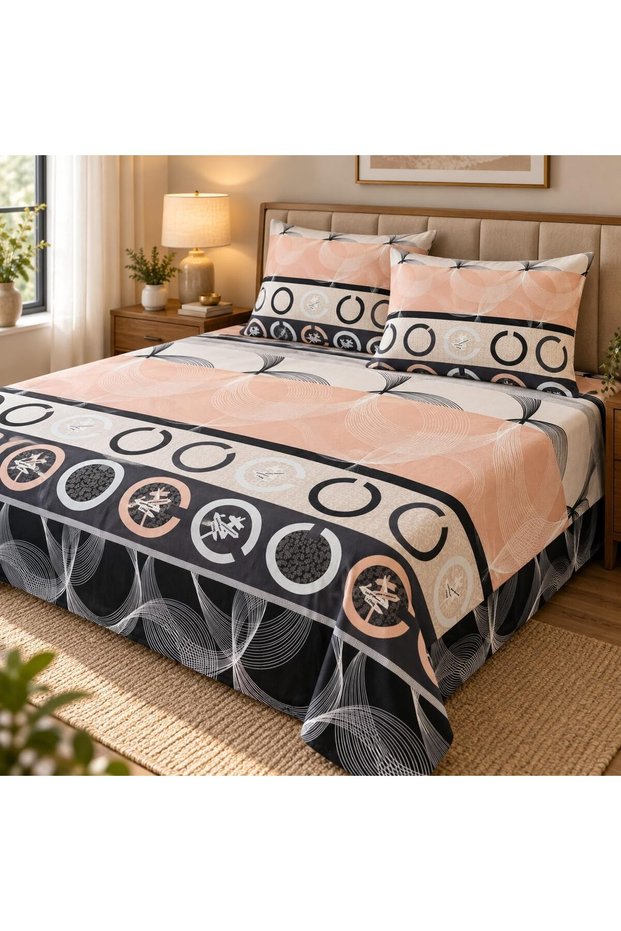 King Size Flat Bedsheet Set, 3 Pieces, 260 x 240 cm (Peach)