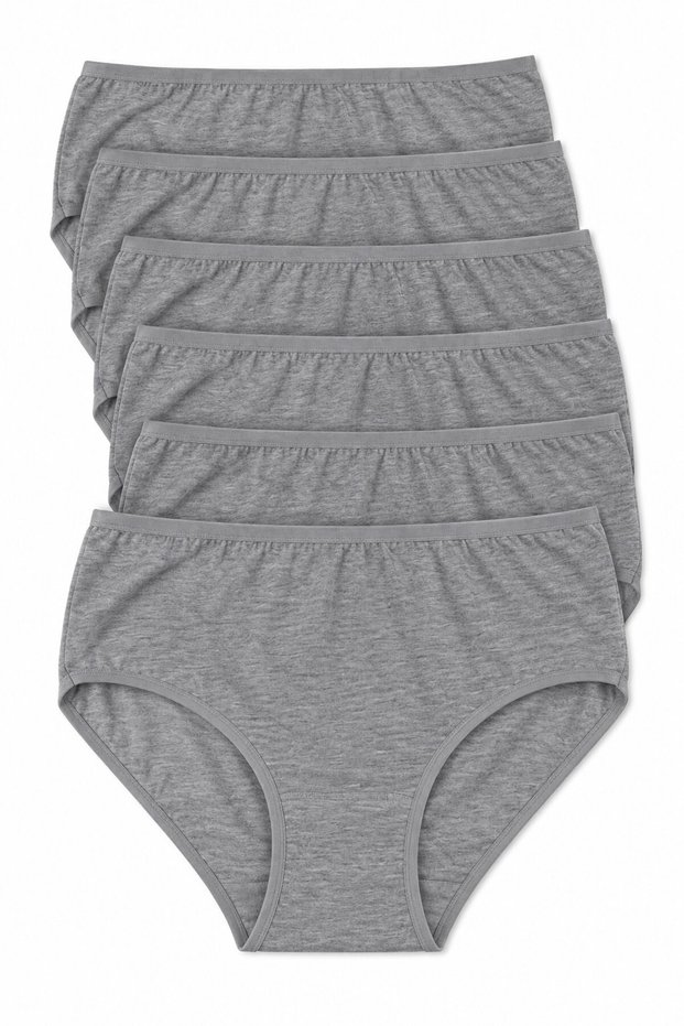 Women's 6-Piece Gray Cotton Lycra Bato Panties High Stretch Underwear