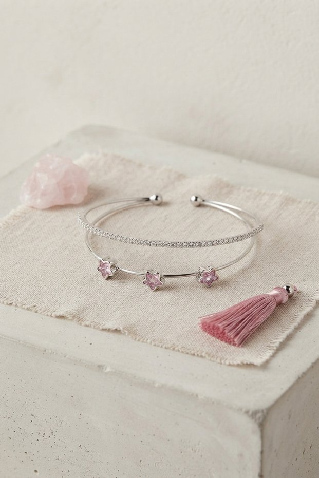 Pink Star Model Gold Color Zircon Stone Brass Bracelet