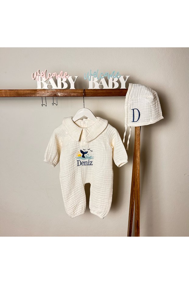 Name Embroidered Muslin Hospital Release Set of 2 100% Cotton