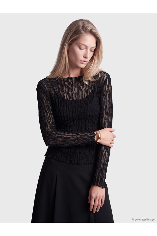 Ruffled Stand Collar Lace Blouse for Style Enthusiasts from Uzg Store