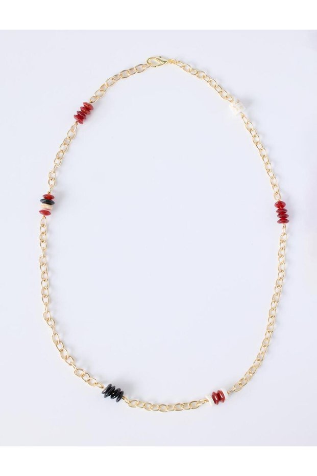 Gold Color Crystal Bead Detailed Chain Necklace