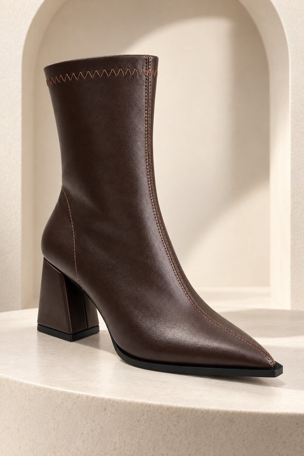 Velora Women's Pointed Toe Thick Heeled Zippered Boots