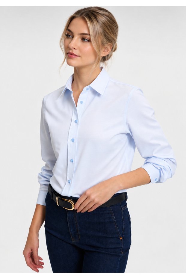 Women's Light Blue Long Sleeve Slim Shirt.