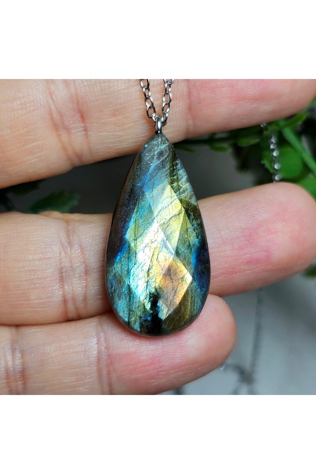 Labrodit Natural Stone Necklace - 1 - Stone of Change and Transformation - Steel Chain - Only Hand Made