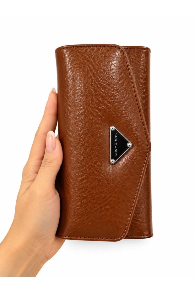 Stylish Design Wallet with Zippered Coin Compartment, Card Holder and Phone Compartment, Matte Brown