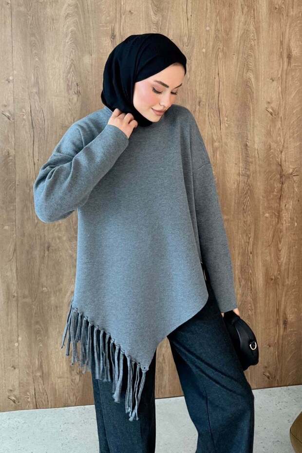 Loren Fringed Sweater Gray
