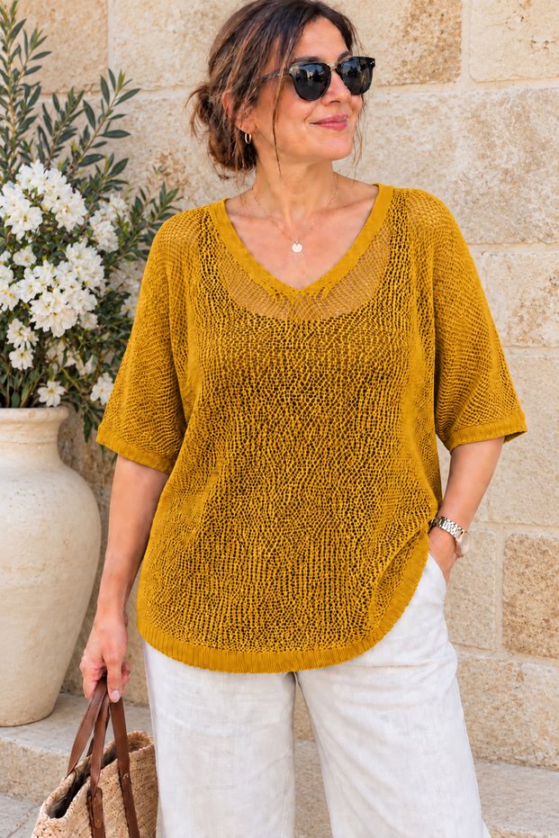 Women's Washed Mercerized Fabric Oversize Short Sleeve Blouse 40-48
