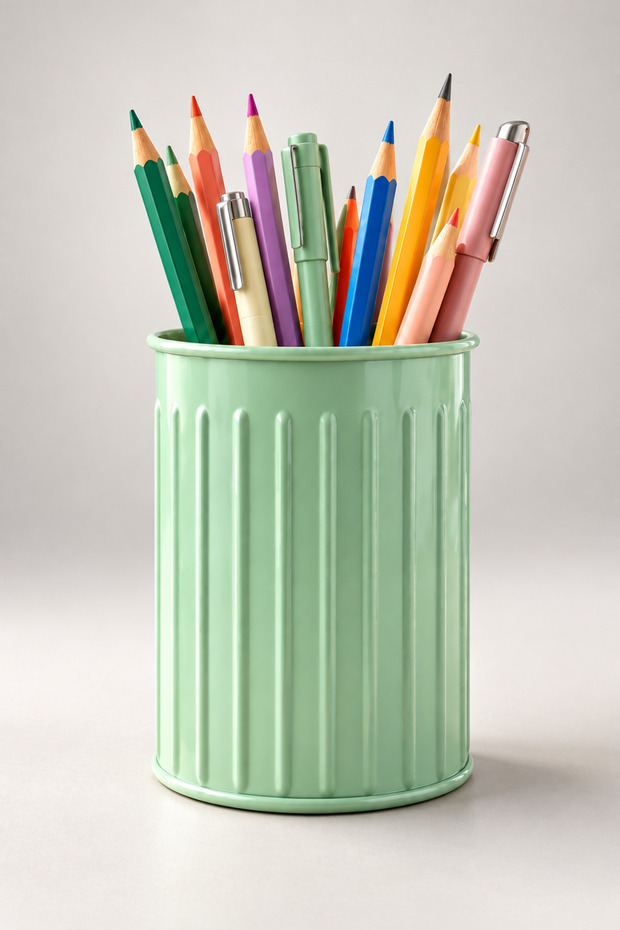 Metal Tabletop Pen Holder with Round Line Pattern