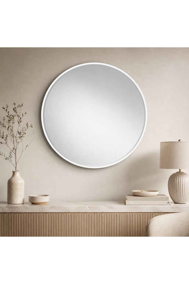 Modern Round Wall Mirror with Slim White Frame