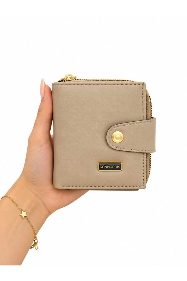 Women's Compact Card Holder and Wallet with Zippered Coin Compartment S-2010 Sand Matte