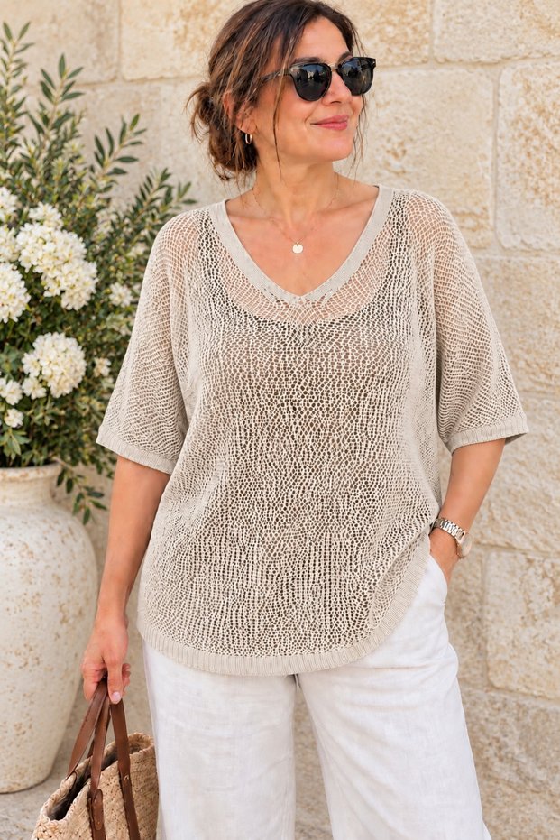 Women's Washed Mercerized Fabric Oversize Short Sleeve Blouse 40-48