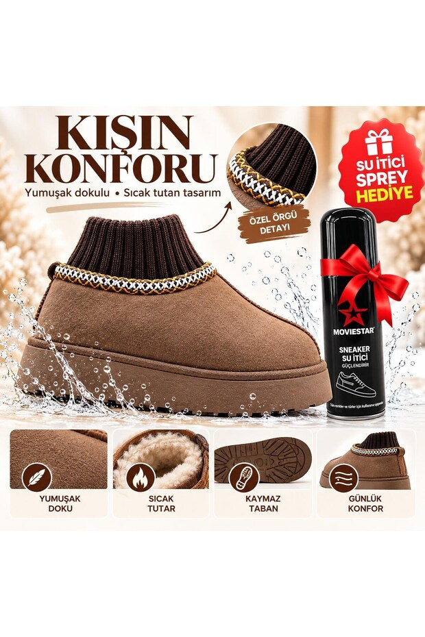 Suede Ultra Mini Platform Knitted Sole Boots with Plush Fur Inside