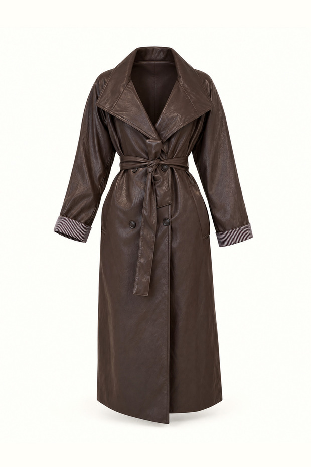 Brown Oversize Leather Trench Coat