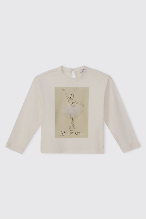 Baby Girl Long Sleeve Ecru T-Shirt