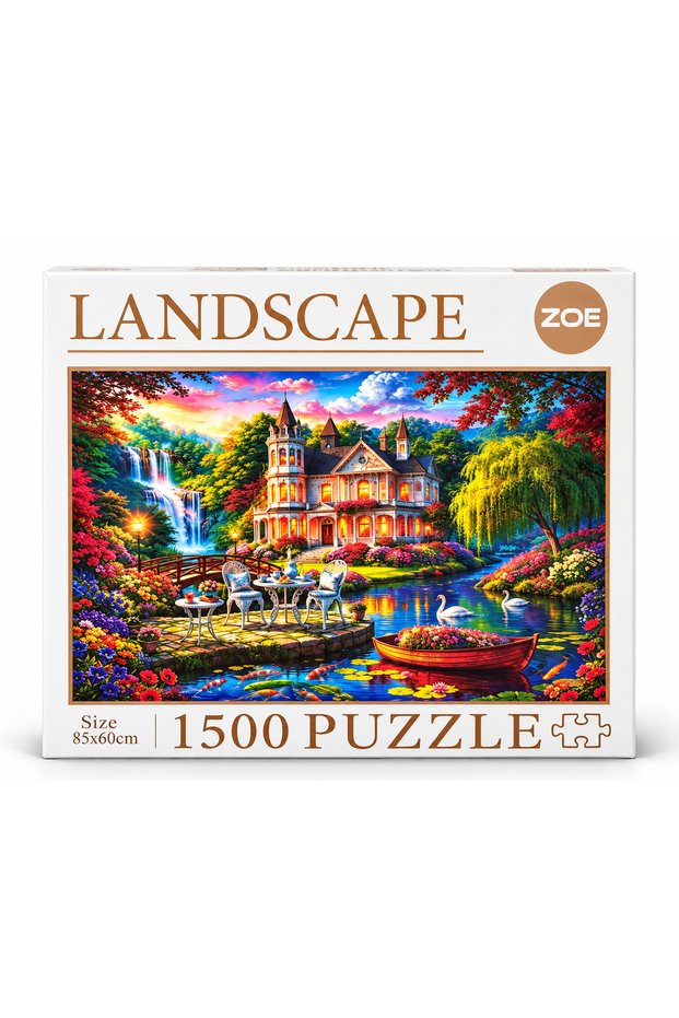 Landscape 1500 Piece Puzzle – Waterfall Pavilion Scenery, 85X60 cm
