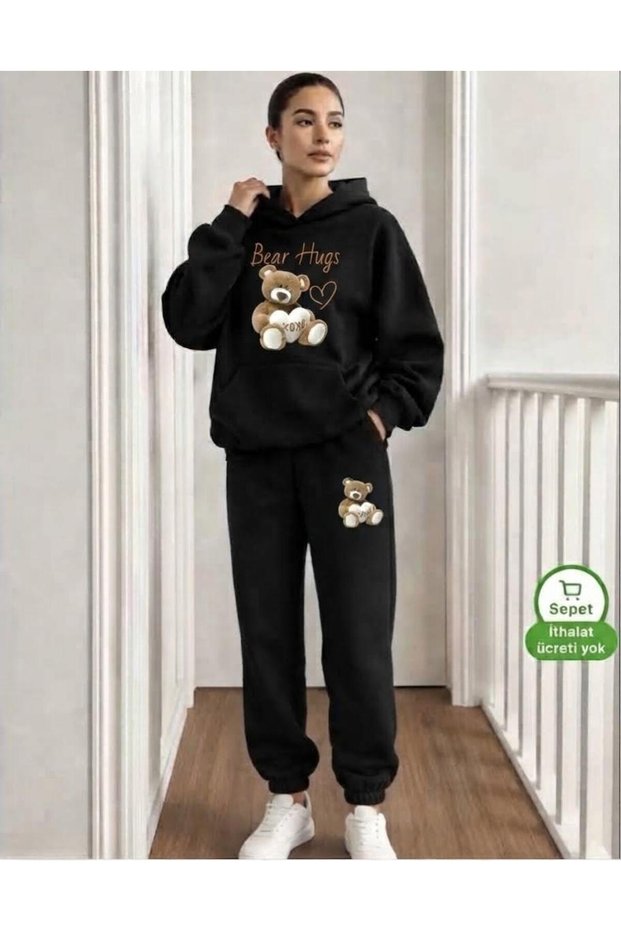 Bear Hugs Bear Printed Unisex Top and Bottom Tracksuit Set