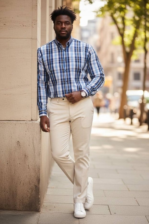 Colorful Checkered Plus Size Long Sleeve Men's Shirt