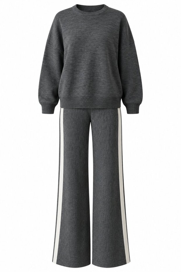 Anthracite Stripe Detailed Knitwear Set - 2Y4479