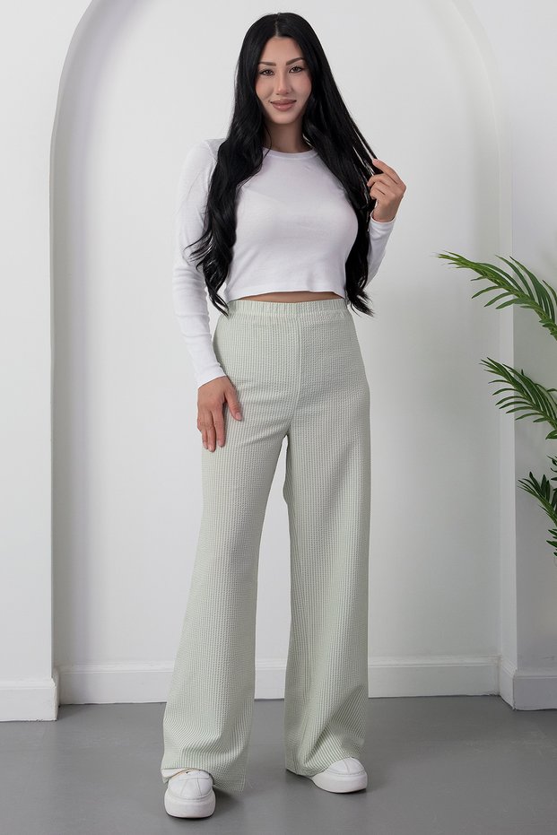 Elastic waist wide leg comfortable fit trousers 2081