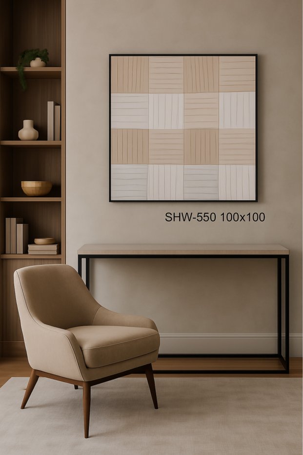 لوحة جدارية مربعة شبكية بإطار أسود 100×100 سم