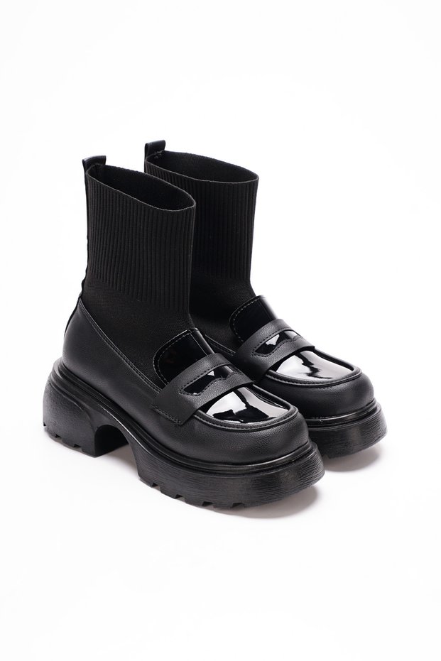 Knitwear Socks Chunky Sole Women's Boots - Thick Sole Bootie with Loafer Detail