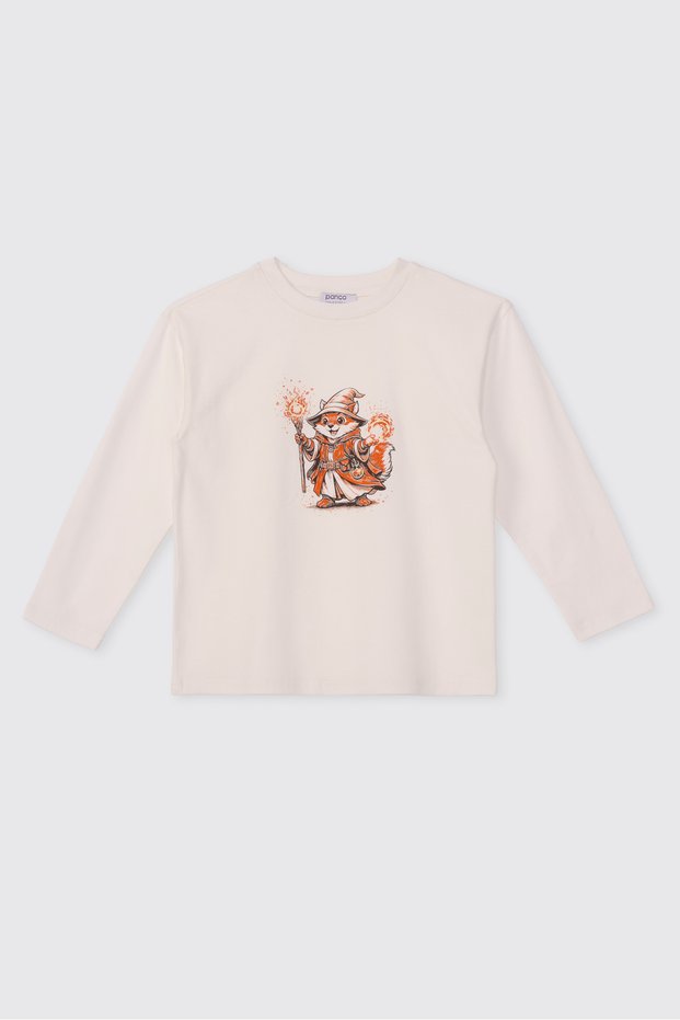 Boy's Long Sleeve Ecru T-Shirt