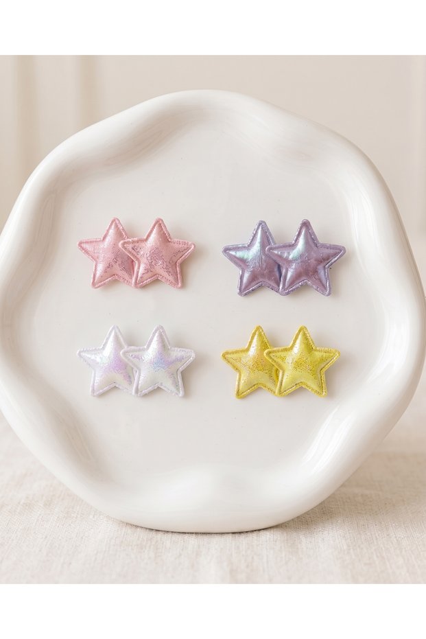 4-Piece Shiny Double Star Figured Soft Hair Clips for Babies with Less Hair