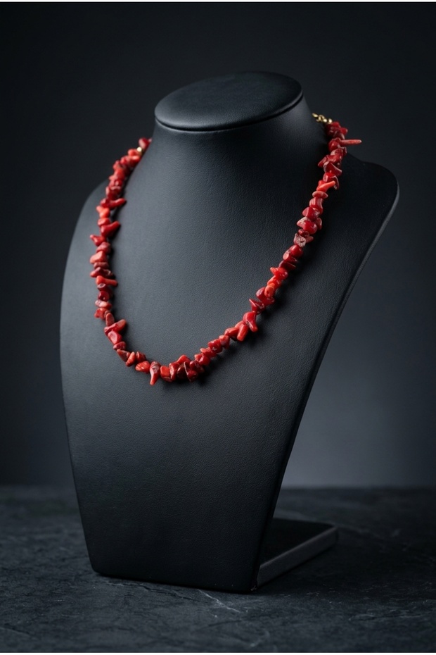 Handmade Amorphous Cut Coral Natural Stone Special Design Necklace