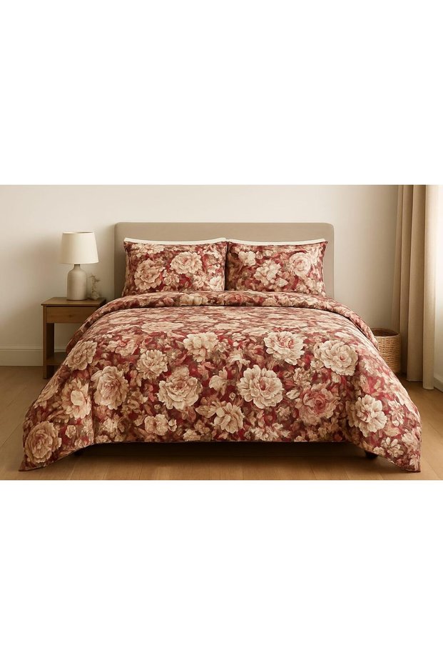 3 Pieces Flat Bedsheet Set with Floral Pattern King Size Bed Pillow Cover Set with 1 Bedsheet, 2 Pillow Cover Bedding Set (Brown, King (U.K. Standard))