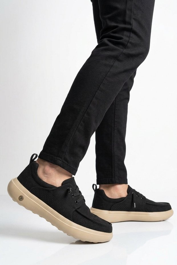 Black Textile Memory Sole Men's Casual Shoes