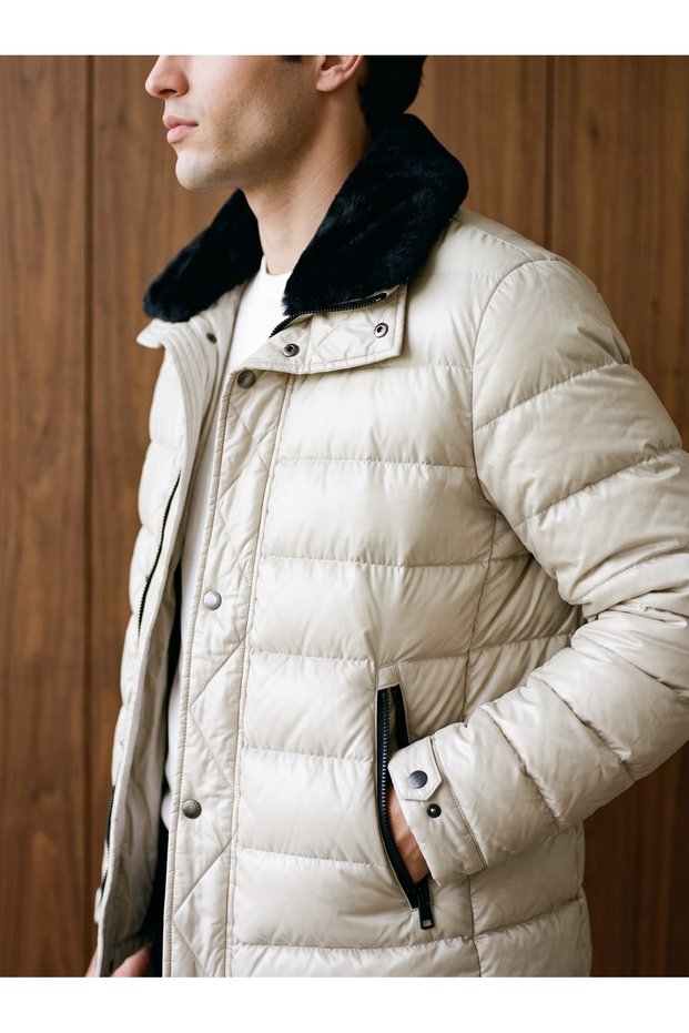 Men's Collar Inflatable Coat with Fur