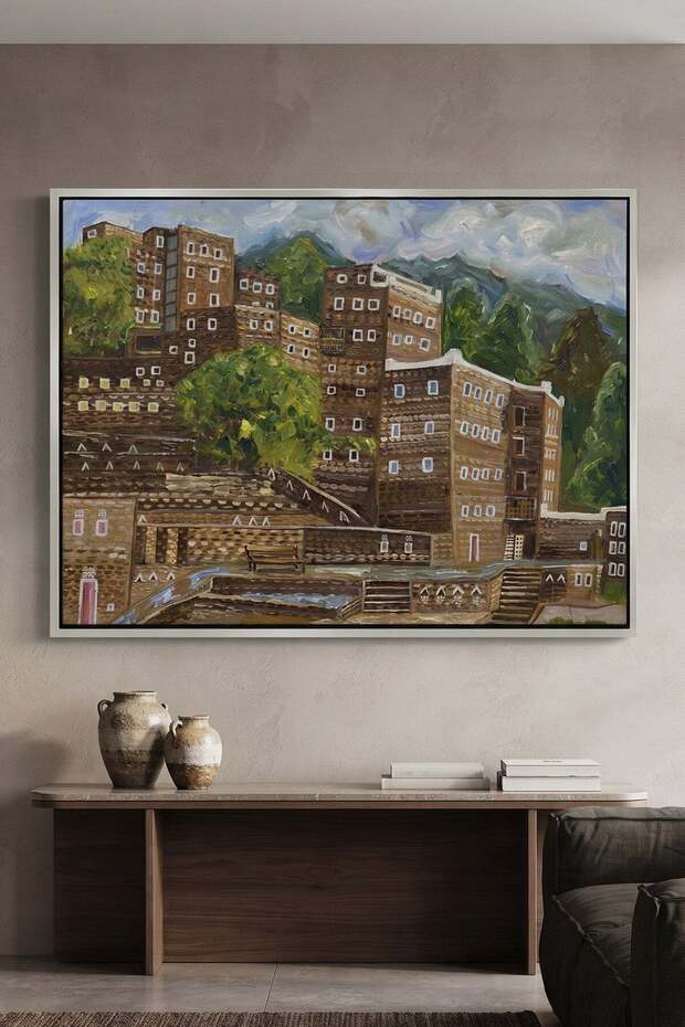 Rijal Almaa Heritage Village Architecture Wall Art | Landscape Framed Canvas Print | Home Decor