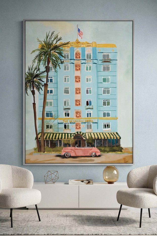 Vintage Miami Beach Architecture Wall Art | Portrait Framed Canvas Print | Luxury Home Decor