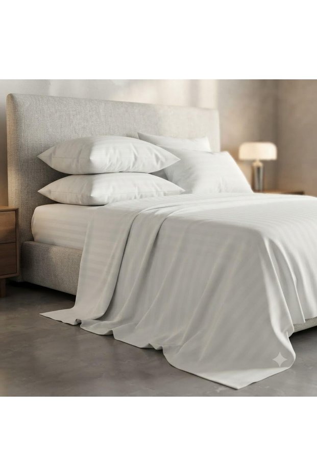 Luxury 3-Piece Turkish Cotton Bedsheet Set – 300 Thread Count, Elegant Stripe & Plain Dyed Flat Sheet Collection with Matching Pillowcases (King Size) (White, King (U.K. Standard))