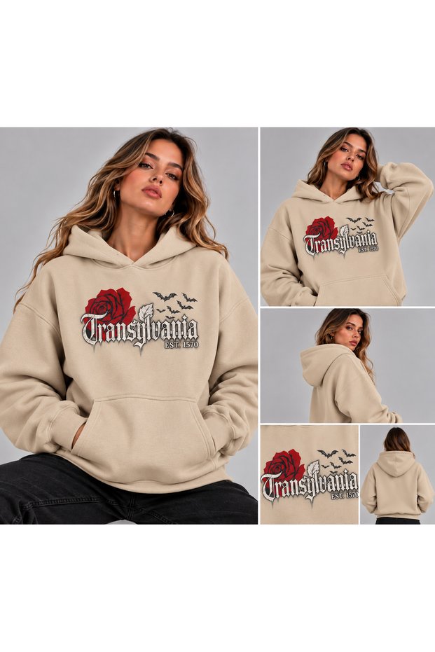 Hanorac Romania Unisex Oversized Printed Hooded Pocket Detail Premium Hoodie Sweatshirt