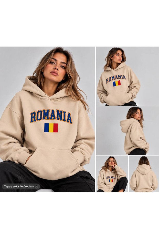 Hanorac Romania Unisex Oversized Printed Hooded Pocket Detail Premium Hoodie Sweatshirt