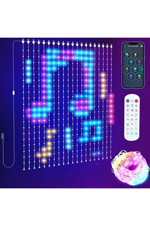 أضواء ستائر LED، أضواء ستائر ذكية متغيرة الألوان يتم التحكم بها عبر تطبيق مع جهاز تحكم عن بعد، مقاومة للماء IP65