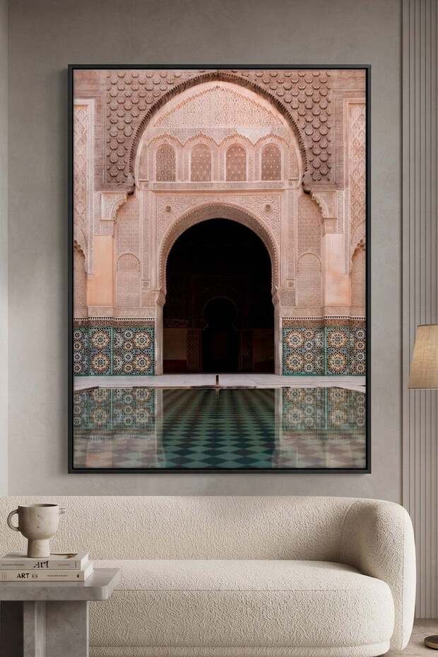 Ben Youssef Madrasa Architecture Wall Art | Portrait Framed Canvas Print | Luxury Home Decor
