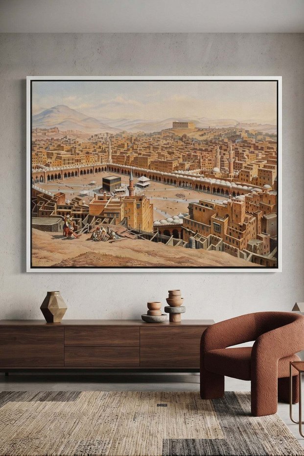 Old Mecca Cityscape Architecture Wall Art | Landscape Framed Canvas Print | Luxury Home Decor