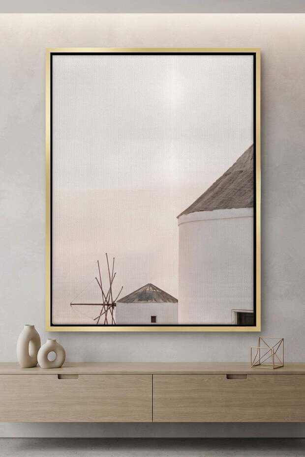 Minimalist Greek Island Architecture Wall Art | Portrait Framed Canvas Print | Luxury Home Decor