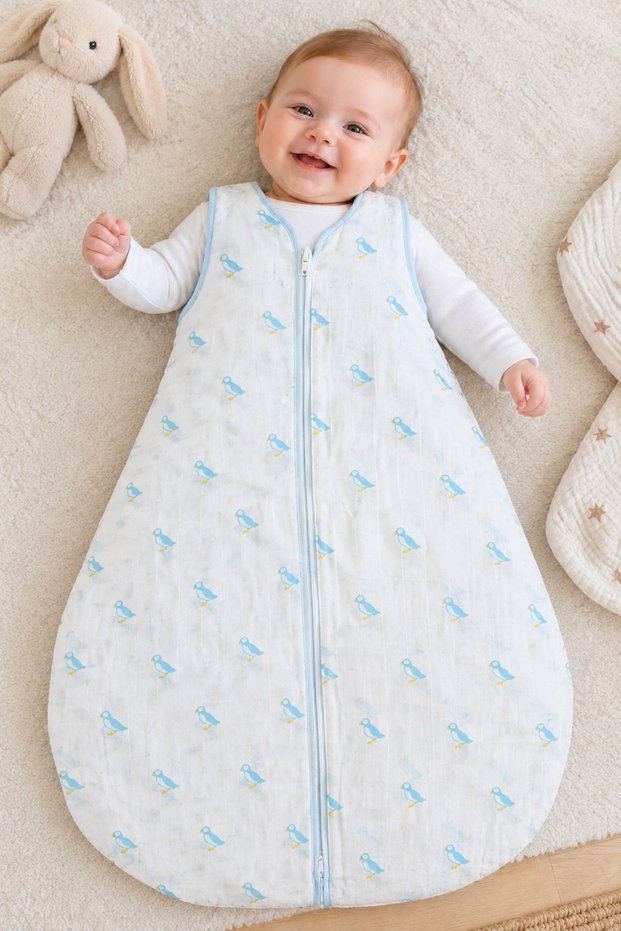 Fiber-Free 1.0 Tog 4-Layer Muslin Soft Baby Girl-Boy Romper/Penguin
