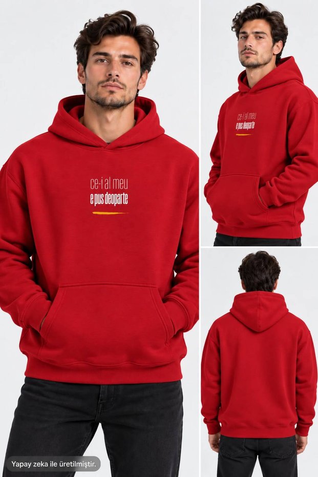 Hanorac Romania Unisex Oversized Printed Hooded Pocket Detail Premium Hoodie Sweatshirt