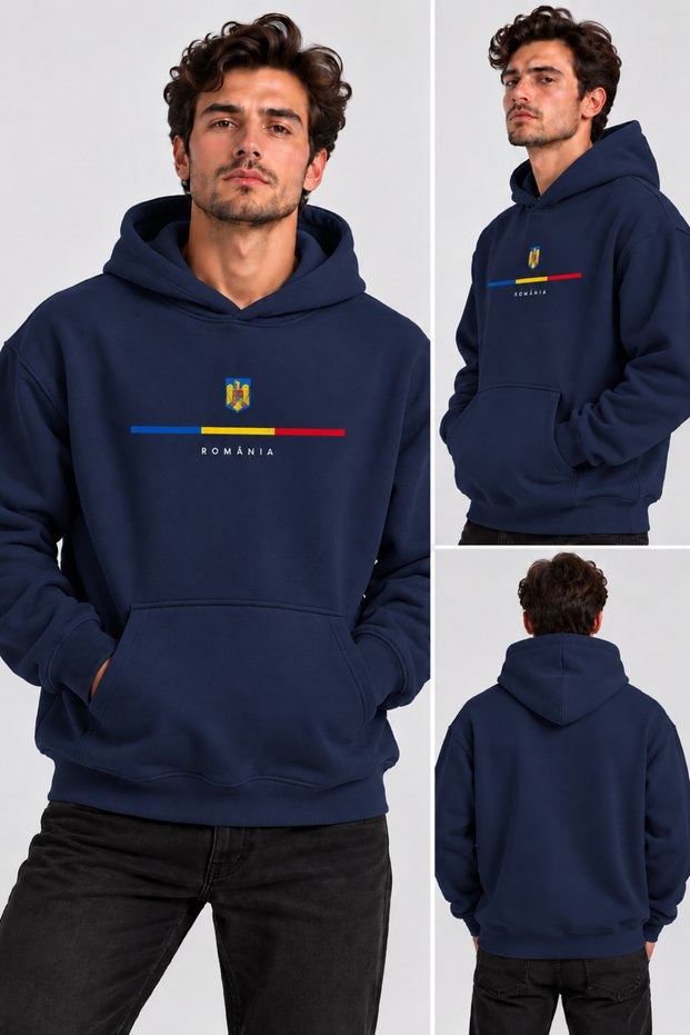 Hanorac Romania Unisex Oversized Printed Hooded Pocket Detail Premium Hoodie Sweatshirt