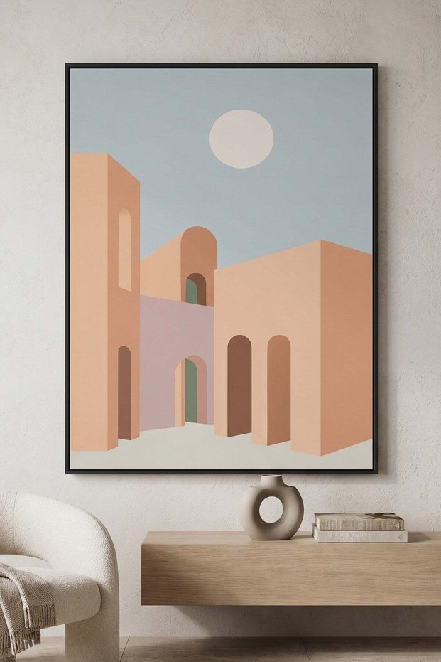 Desertscape Architecture Wall Art | Portrait Framed Canvas Print | Modern Decor for Living Room