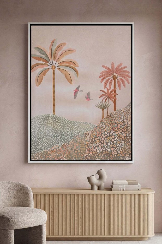 Boho Palms Architecture Wall Art | Portrait Framed Canvas Print | Modern Decor for Living Room