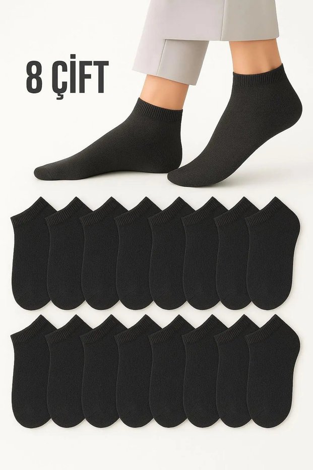 Premium Women's Anthracite Anti-Sweat Comfort Cotton Bootie Socks 8 Pairs Flexible Daily Wear