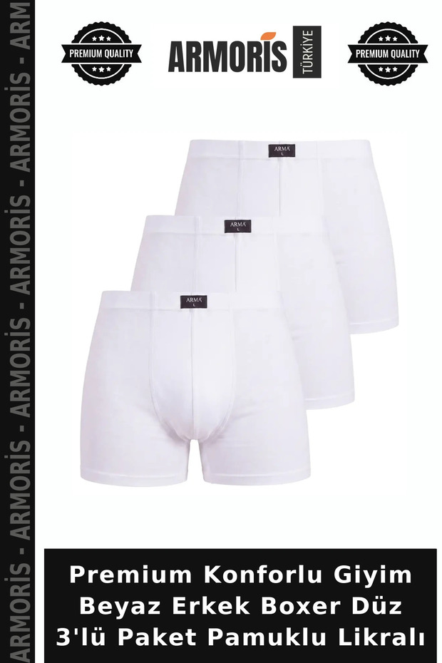 Premium Comfortable Wear White Men's Boxer Plain 3 Pack Cotton Lycra