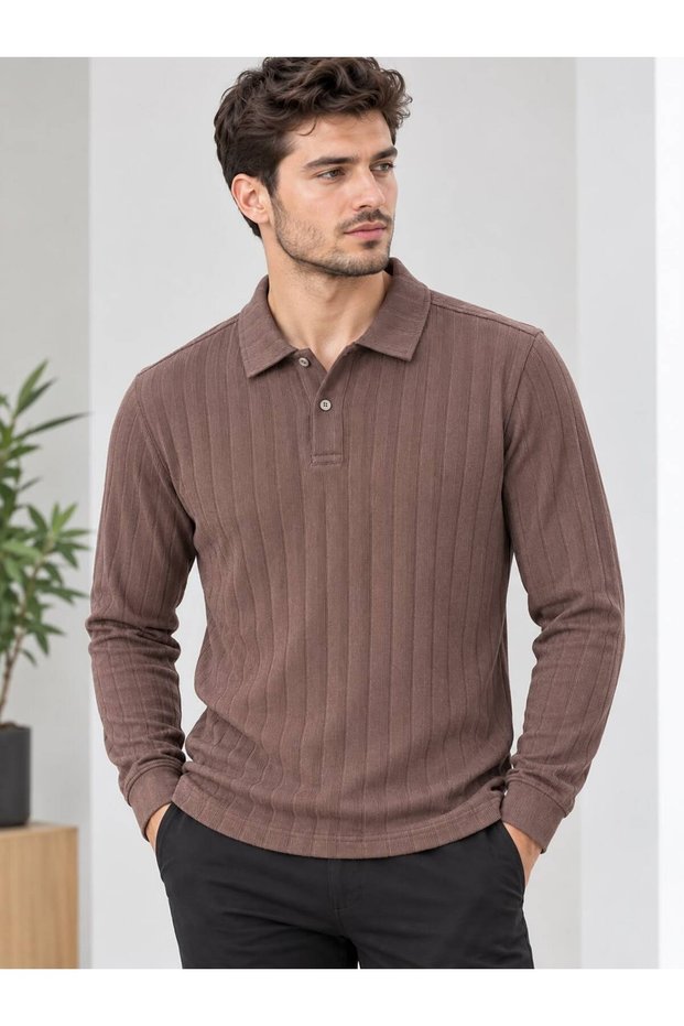 Black Men's Polo Neck Ribbed Knitwear Sweater