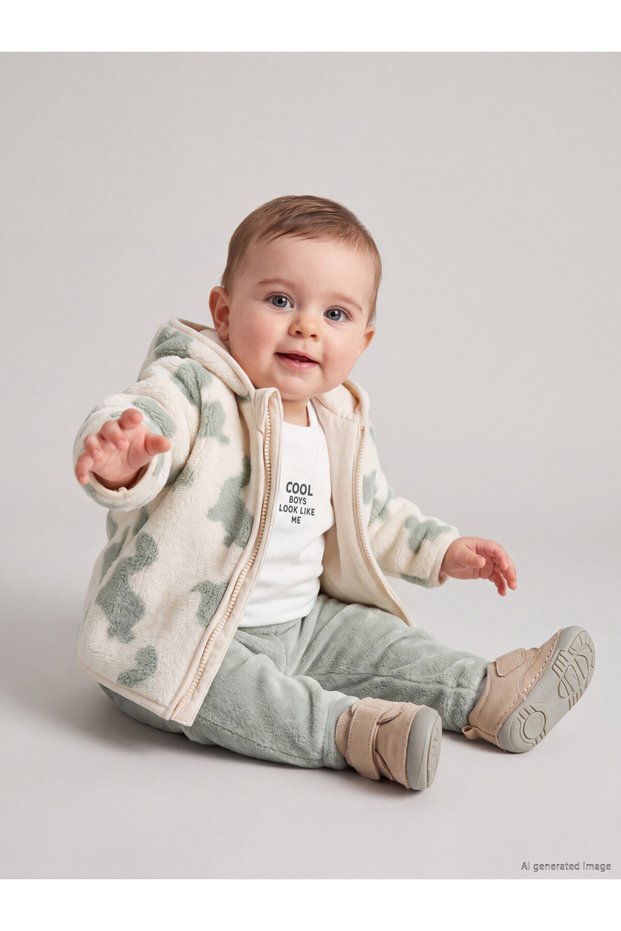 Printed Hooded Baby Boy Booties Set